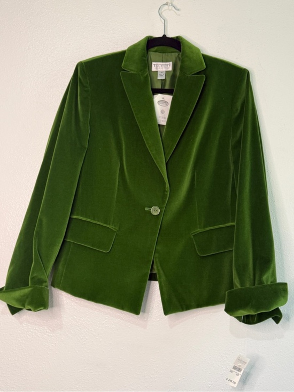 Talbots Green Velvet 1-Button Tailored Blazer. Sz 10. NWT.